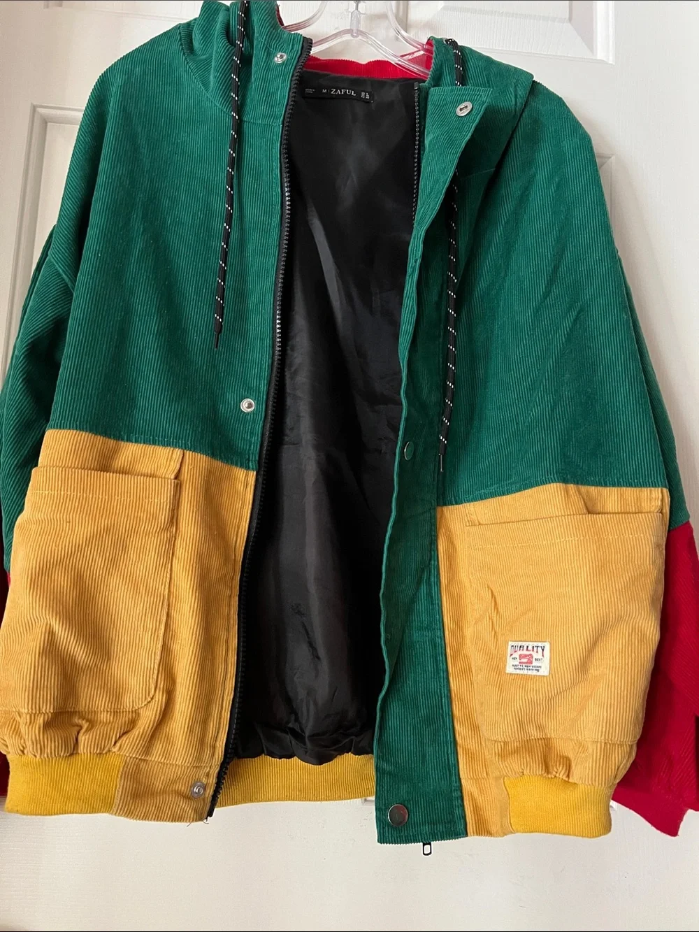 ZAFUL hooded Full zip Jacket ( Corduroy fabric / Zippers / Snap button)